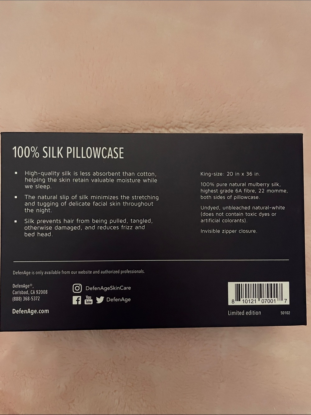 Defenage 100% Silk Pillowcase - White - Picture 4 of 5